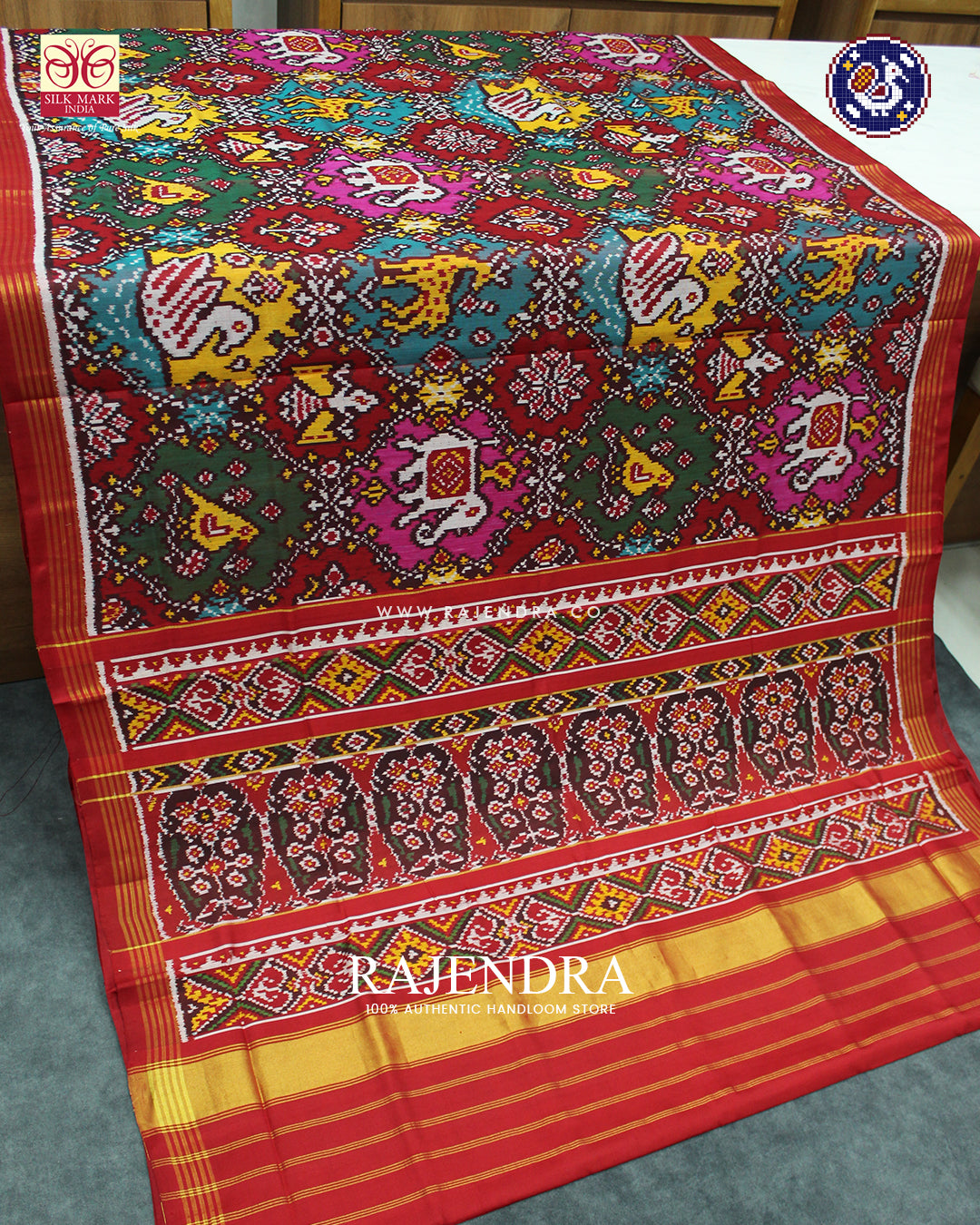 Exclusive 5 Figure Multicolour Ikat Rajkot Patola Saree