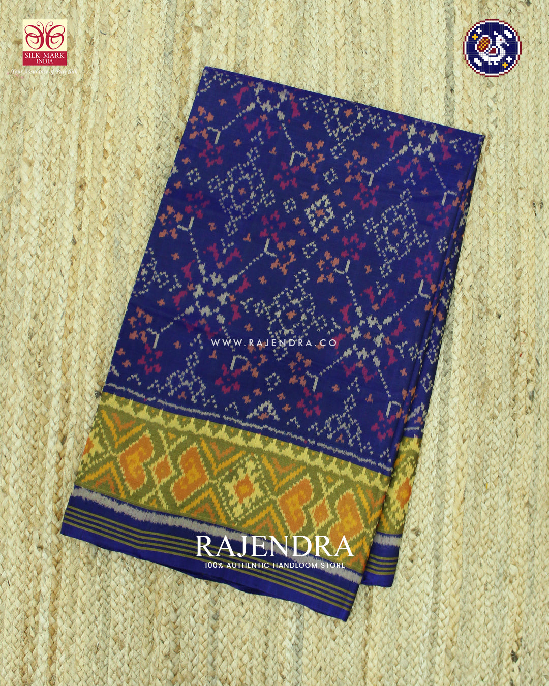 Traditional Navratna Design Dark Navy Blue Rajkot Patola Saree