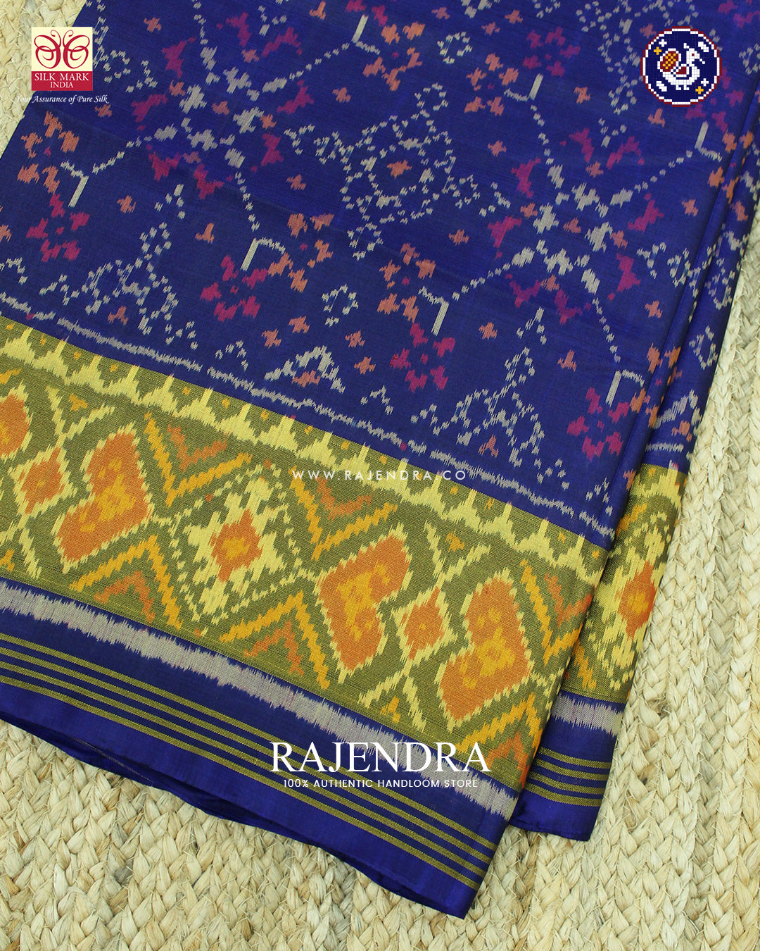 Traditional Navratna Design Dark Navy Blue Rajkot Patola Saree