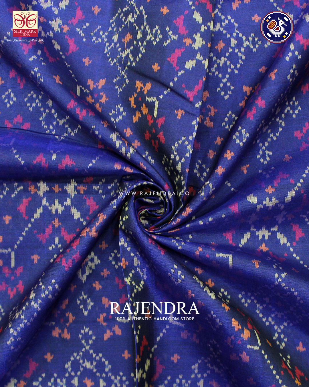 Traditional Navratna Design Dark Navy Blue Rajkot Patola Saree