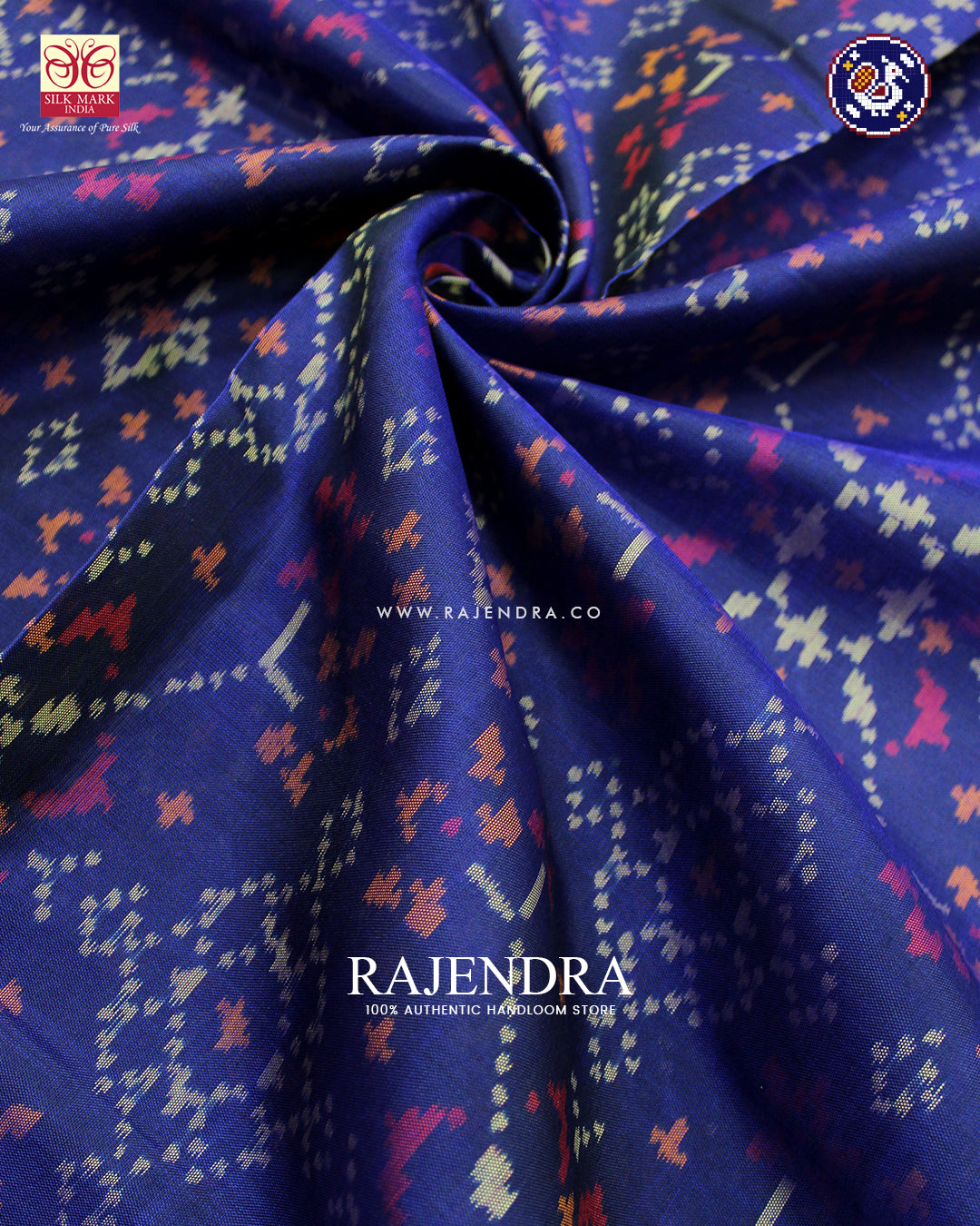 Traditional Navratna Design Dark Navy Blue Rajkot Patola Saree