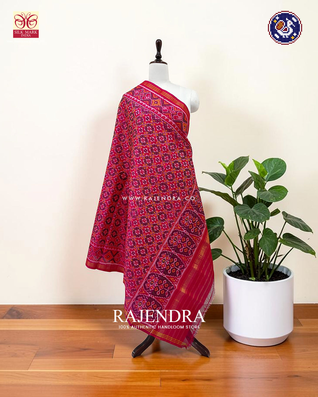 Traditional Buttonful Design Dark Pink Ikat Rajkot Patola Dupatta