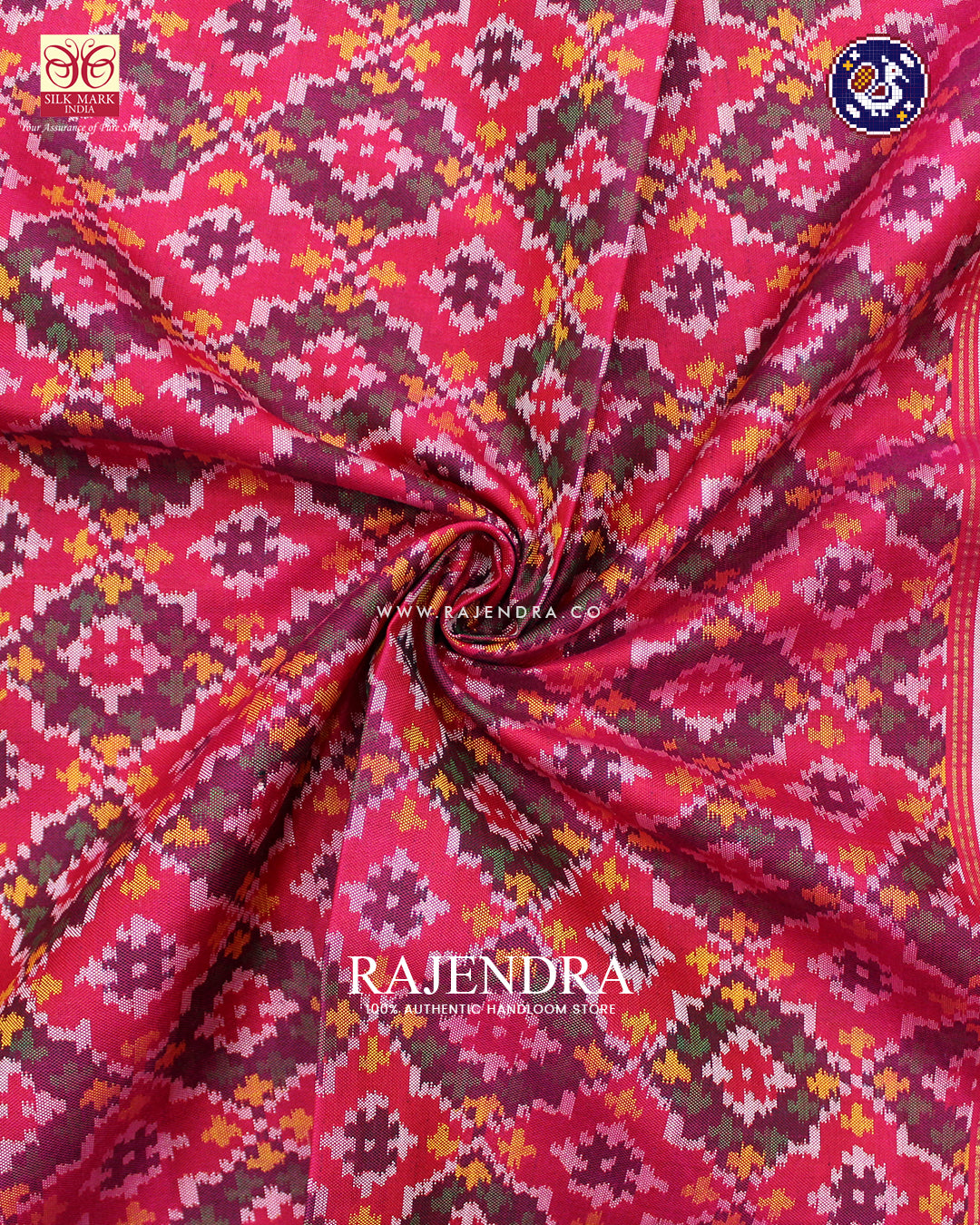 Traditional Buttonful Design Dark Pink Ikat Rajkot Patola Dupatta