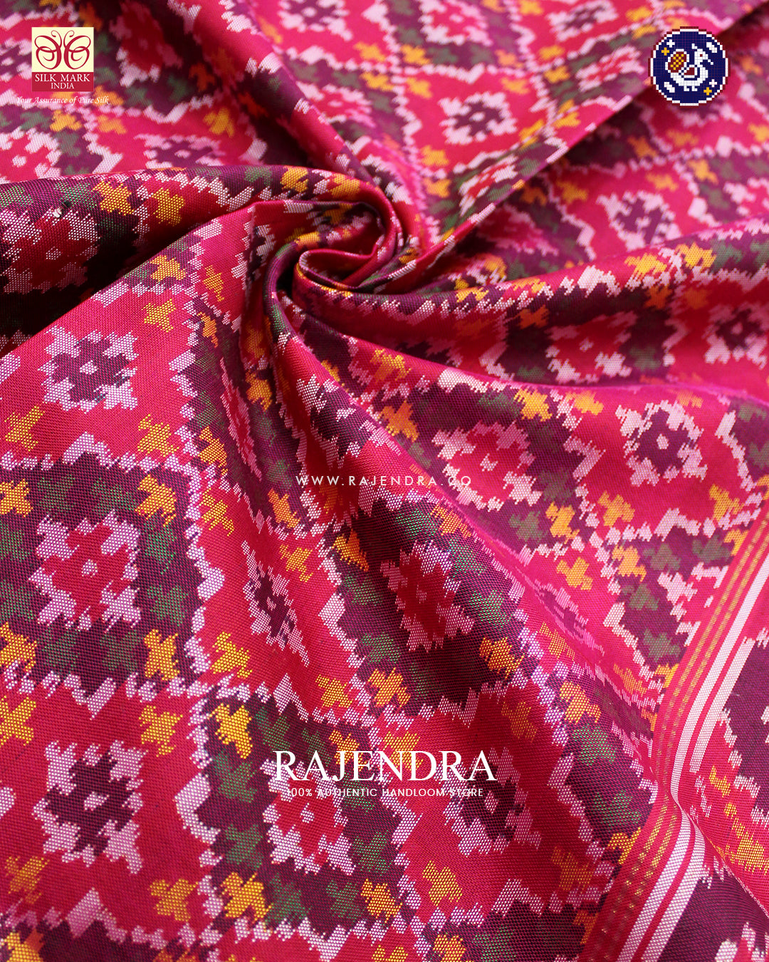 Traditional Buttonful Design Dark Pink Ikat Rajkot Patola Dupatta