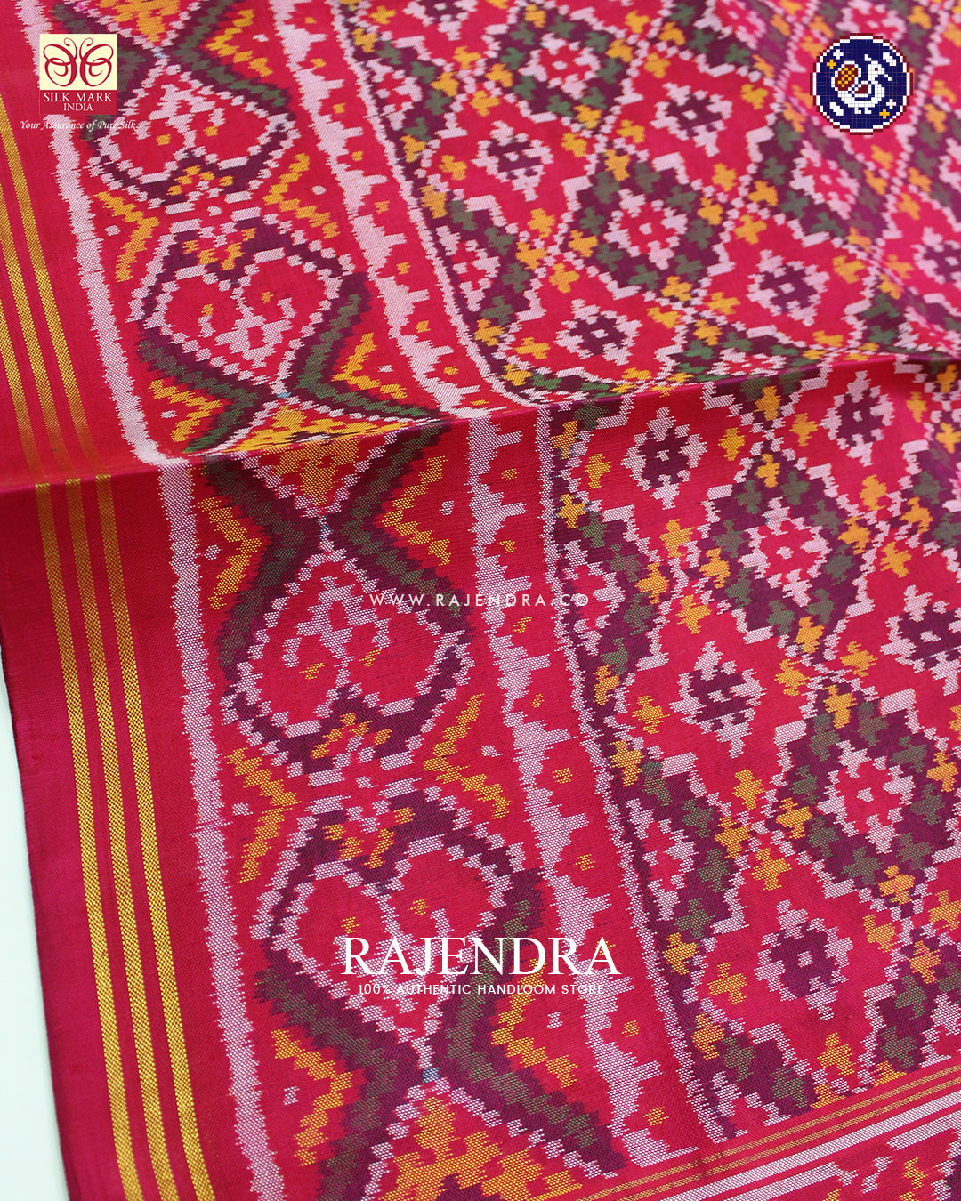 Traditional Buttonful Design Dark Pink Ikat Rajkot Patola Dupatta