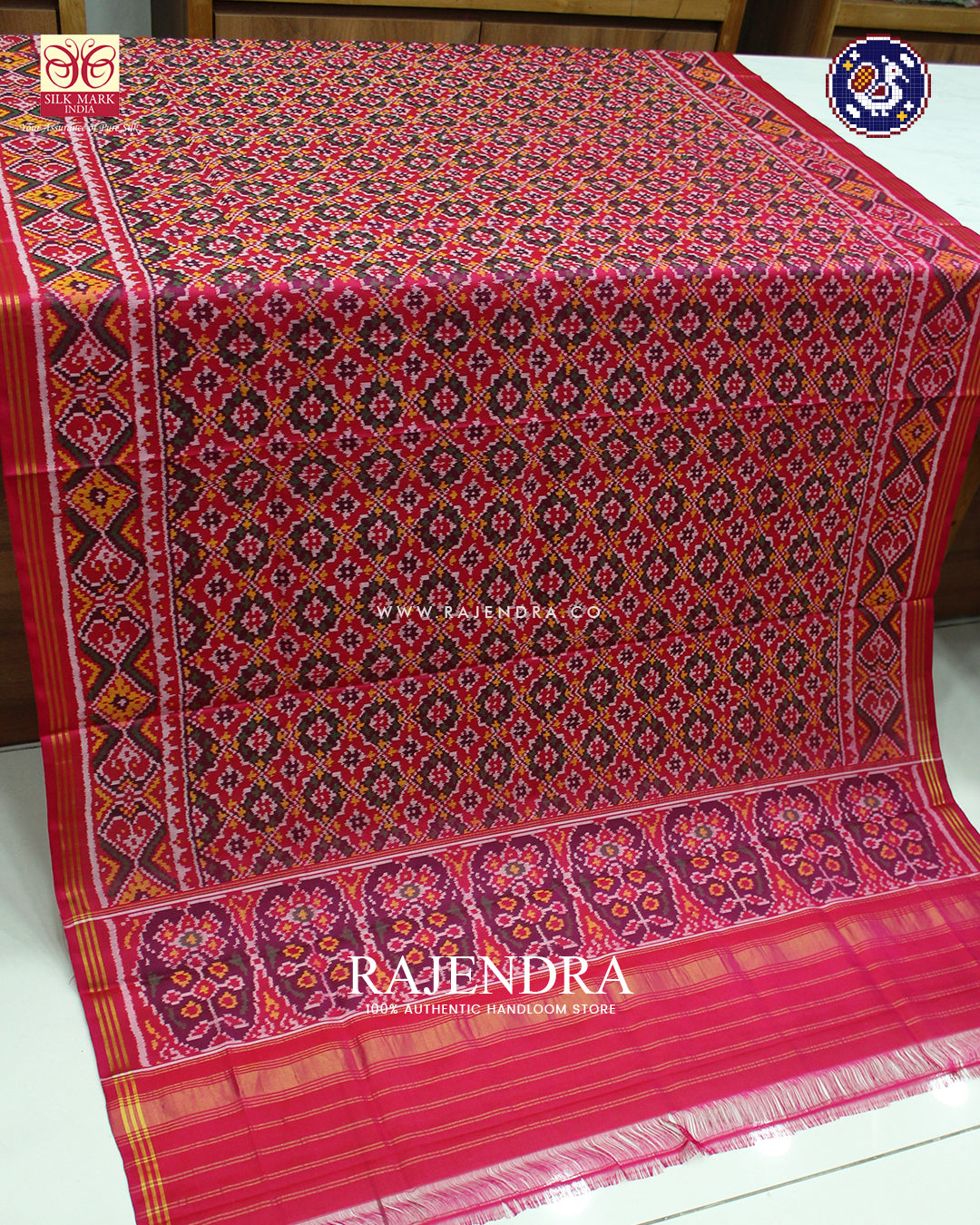 Traditional Buttonful Design Dark Pink Ikat Rajkot Patola Dupatta