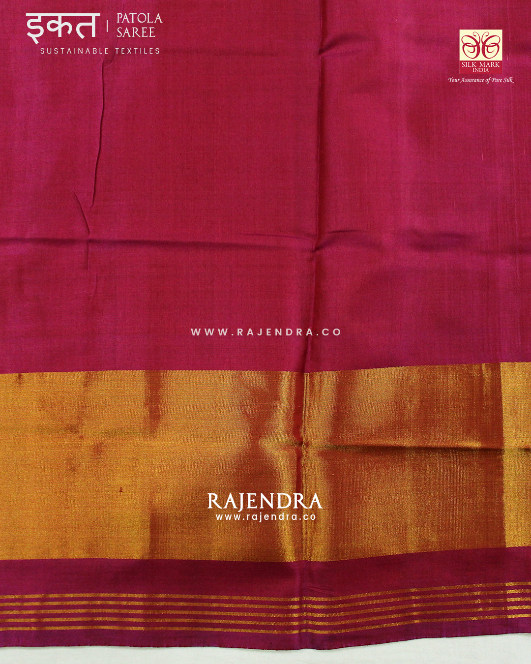 Traditional Hathi Popat Dark Pink and Green Single Ikat Rajkot Patola Saree