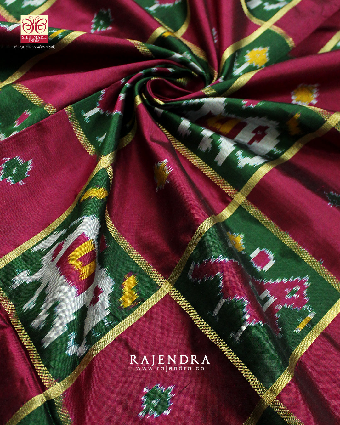Traditional Hathi Popat Design Zari Checks Hyderabadi Ikat Patola Saree