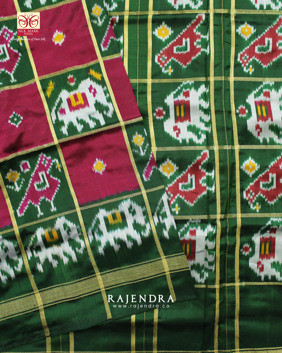 Traditional Hathi Popat Design Zari Checks Hyderabadi Ikat Patola Saree