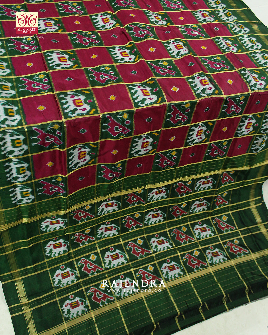 Traditional Hathi Popat Design Zari Checks Hyderabadi Ikat Patola Saree