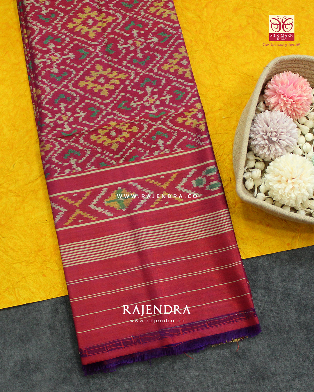 Traditional Panchanda Design Magenta Single Ikat Rajkot Patola Dupatta