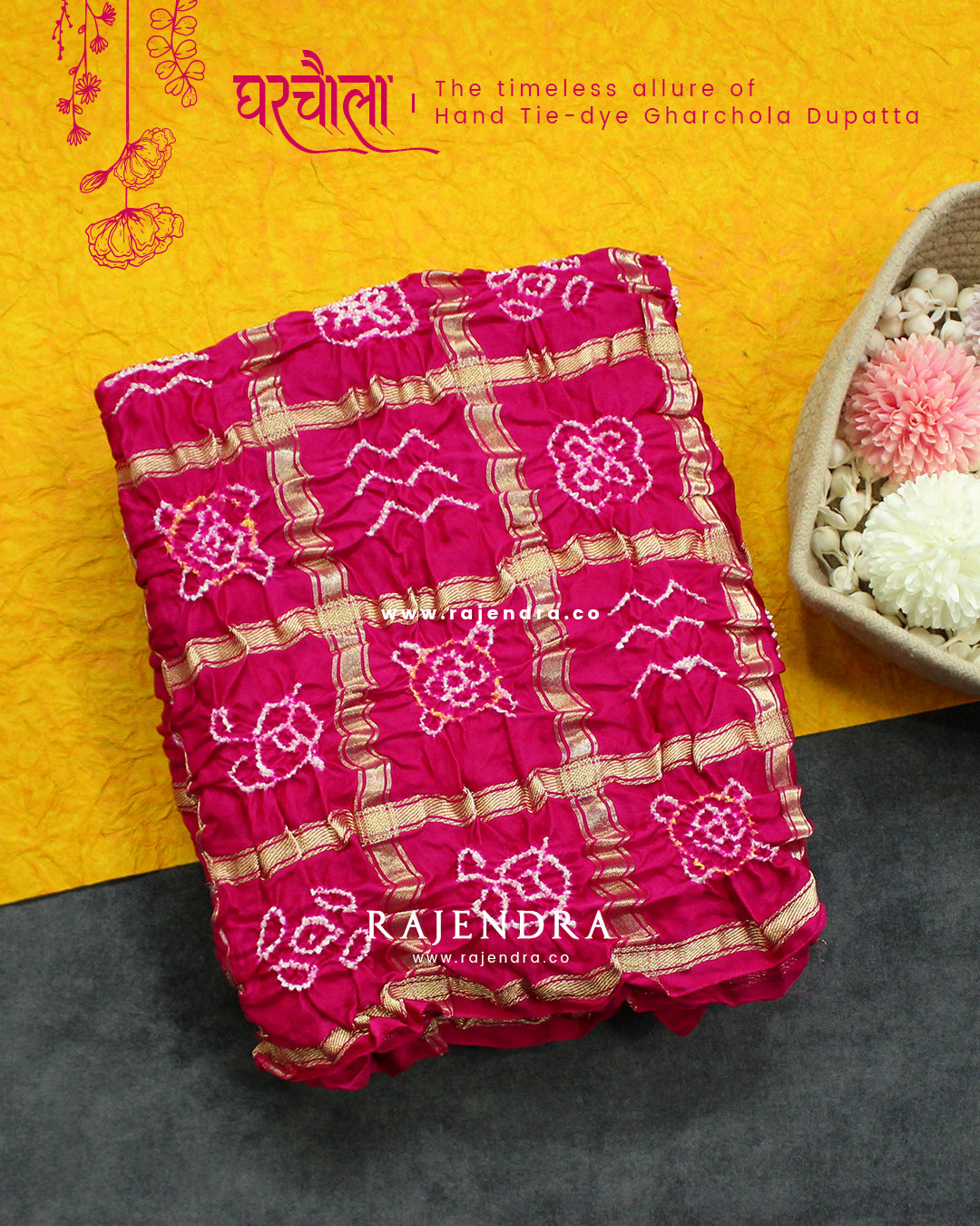 Traditional Hand Tie-dye Pure Gaji Silk Gharchola Bandhani Dupatta
