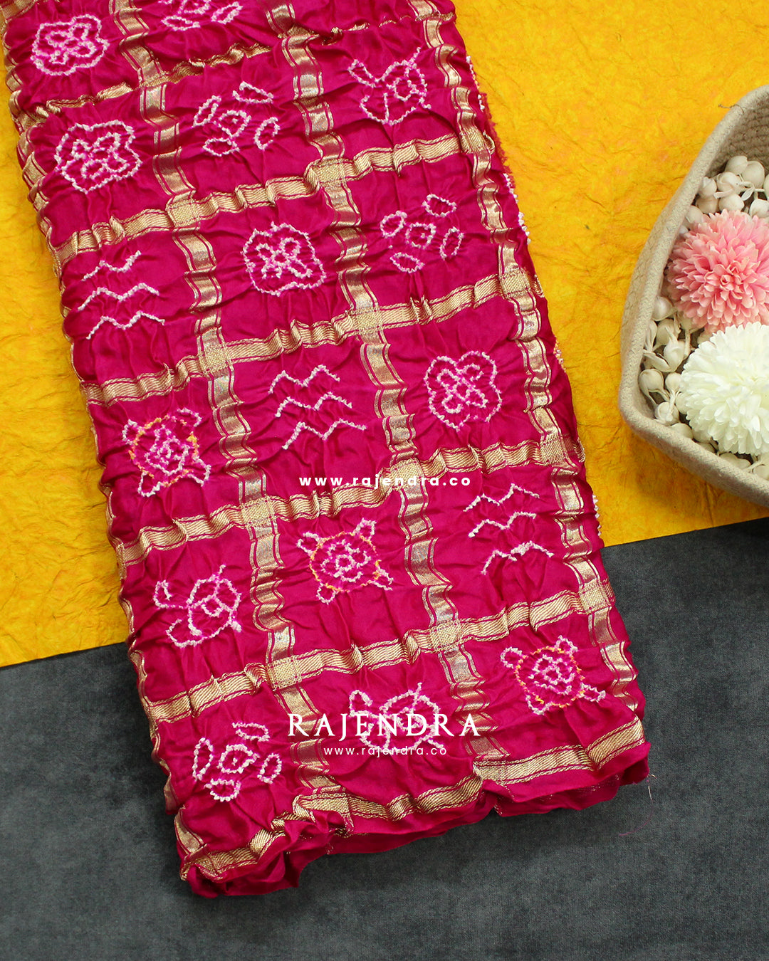 Traditional Hand Tie-dye Pure Gaji Silk Gharchola Bandhani Dupatta