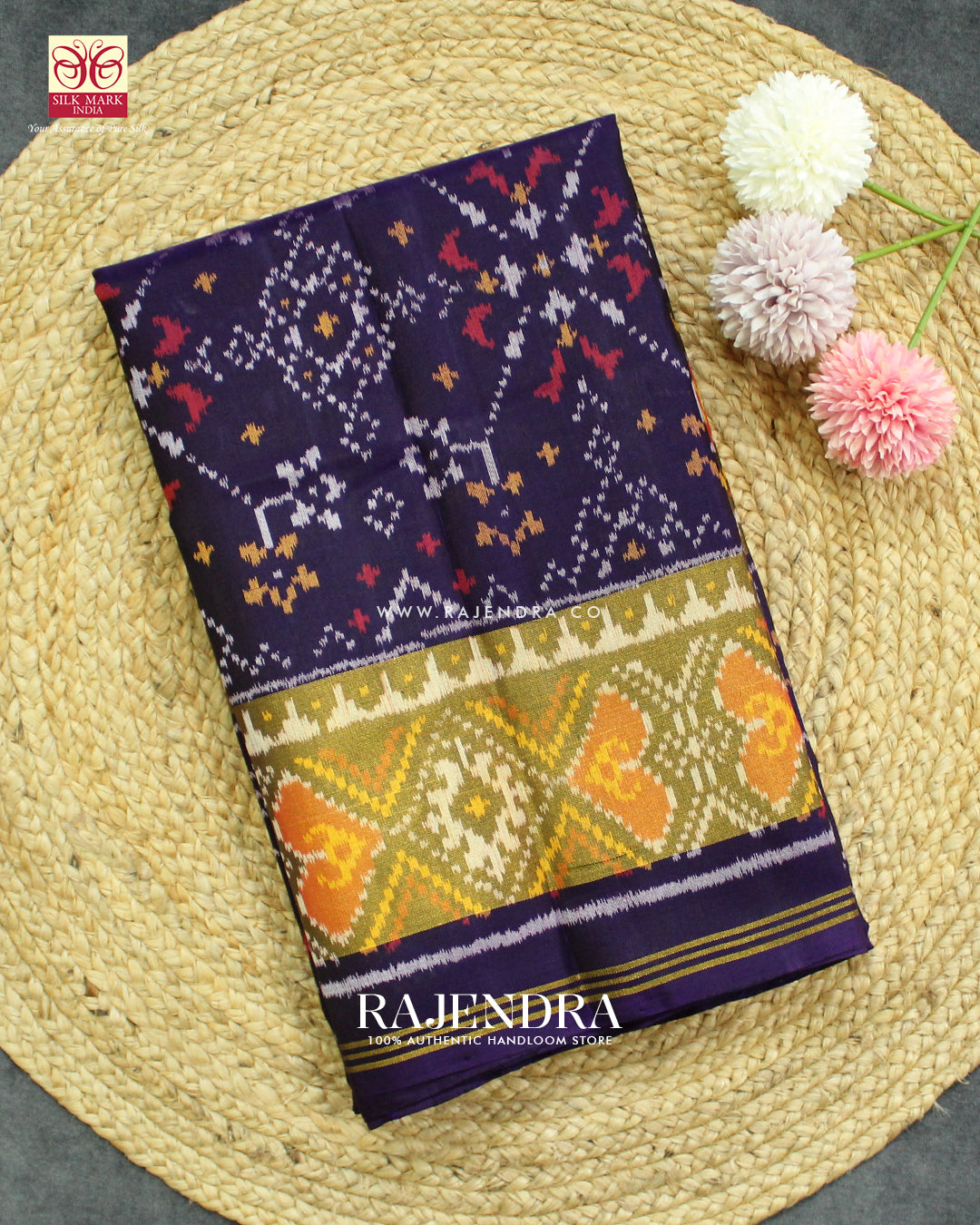 Traditional Navratna Design Dark Purple Single Ikat Rajkot Patola Saree