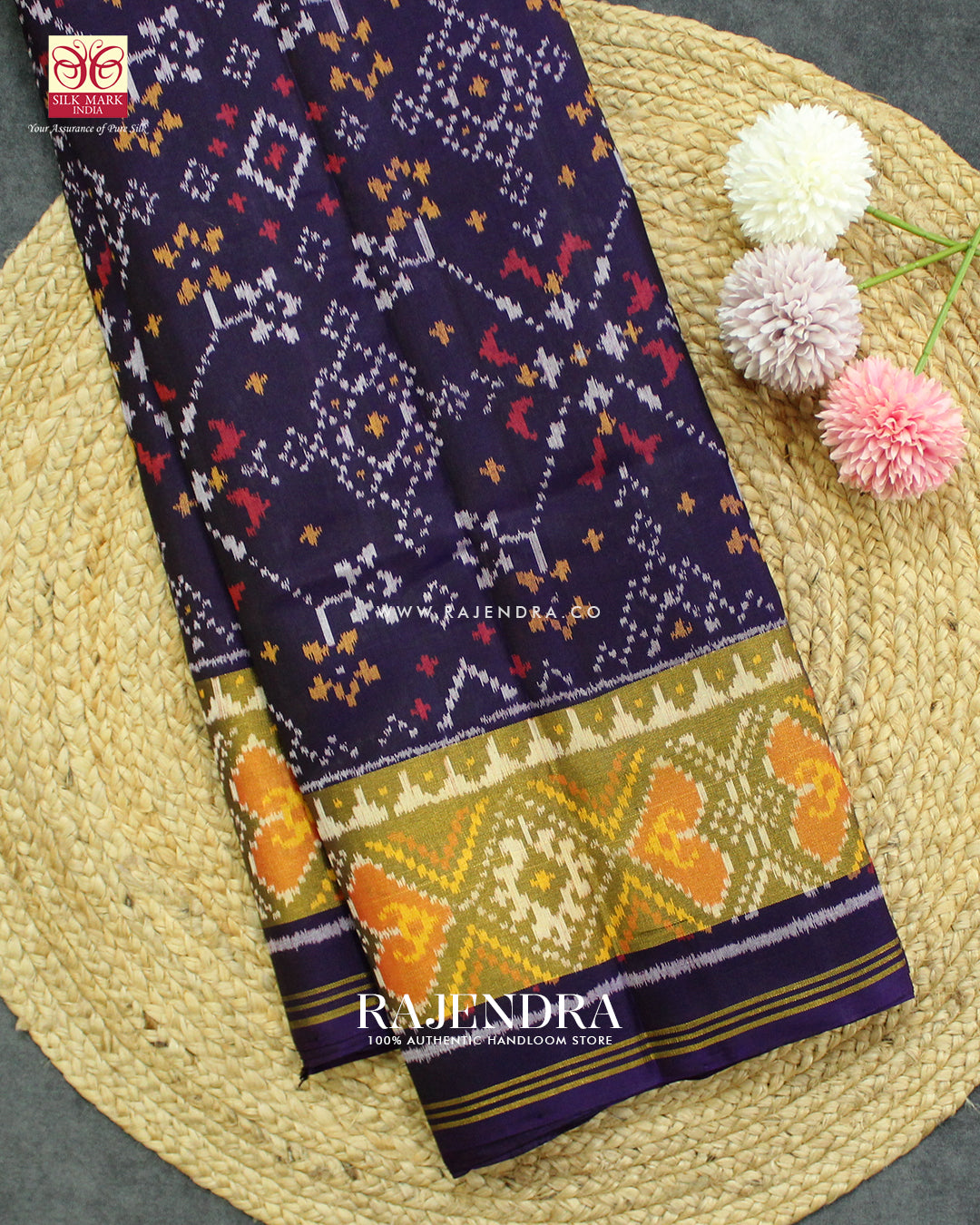 Traditional Navratna Design Dark Purple Single Ikat Rajkot Patola Saree