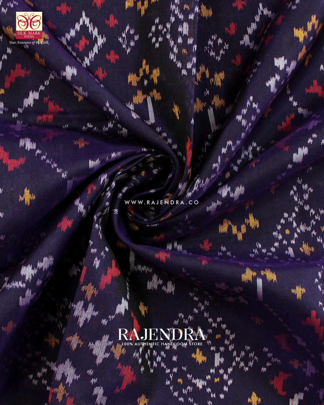 Traditional Navratna Design Dark Purple Single Ikat Rajkot Patola Saree