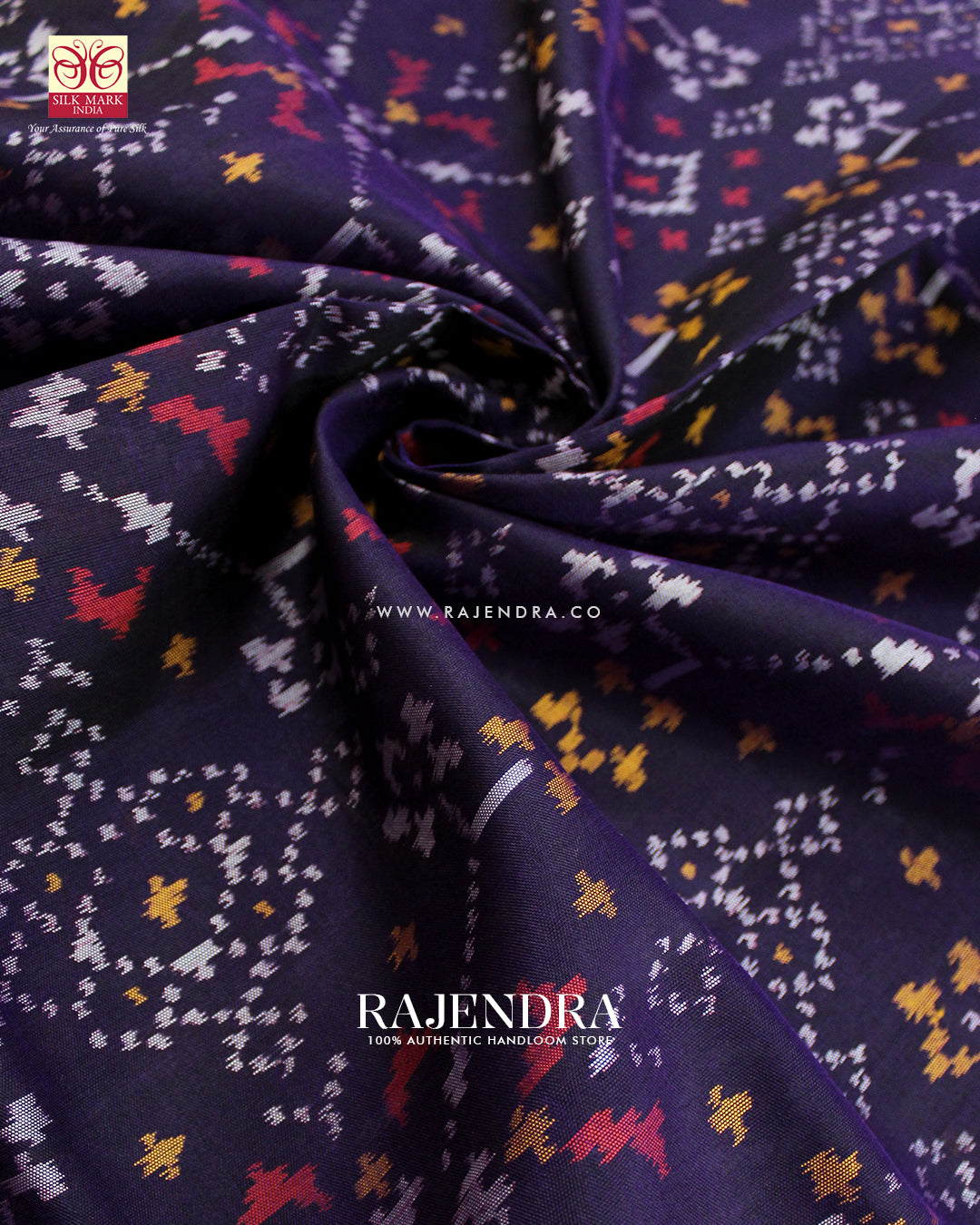 Traditional Navratna Design Dark Purple Single Ikat Rajkot Patola Saree