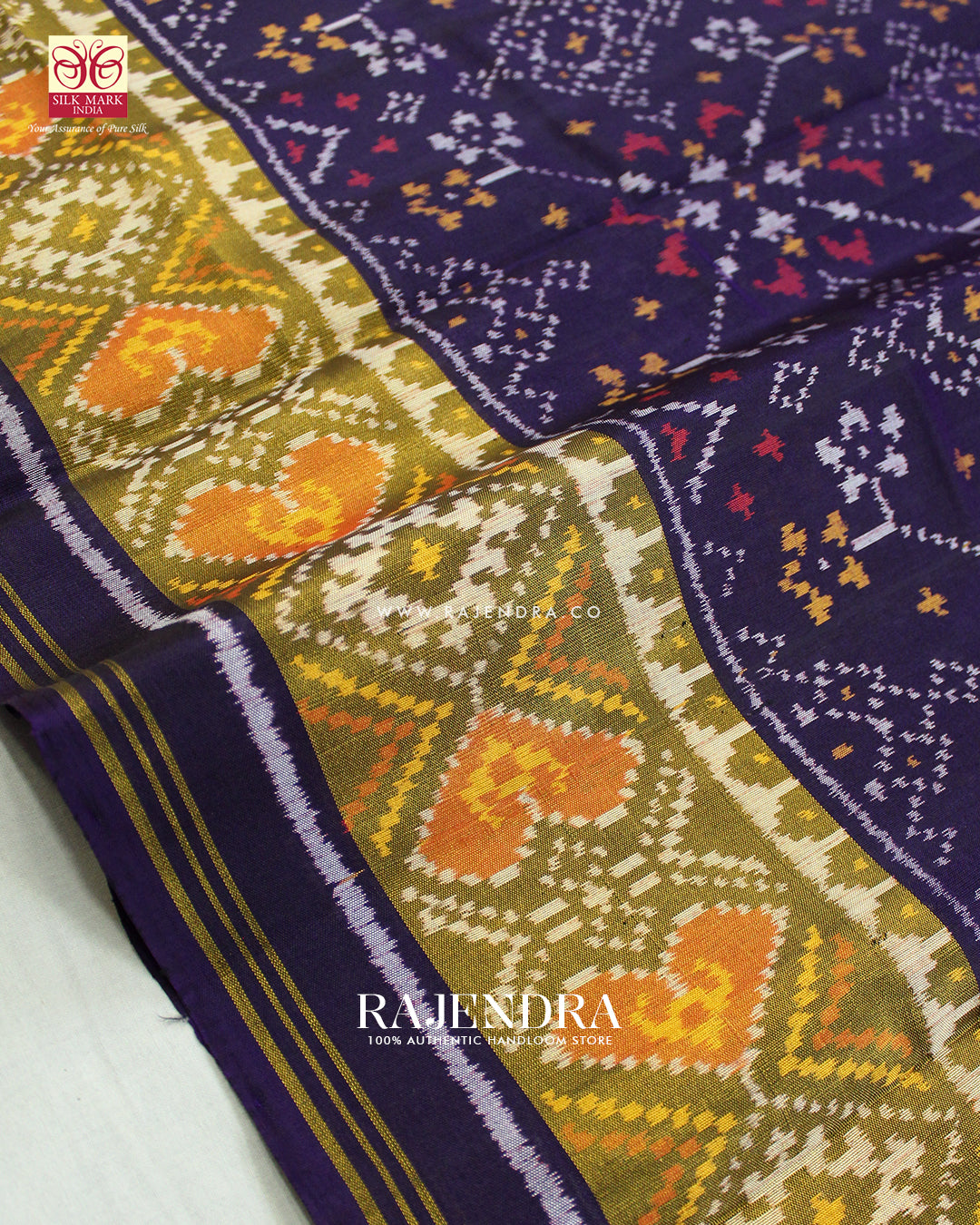Traditional Navratna Design Dark Purple Single Ikat Rajkot Patola Saree