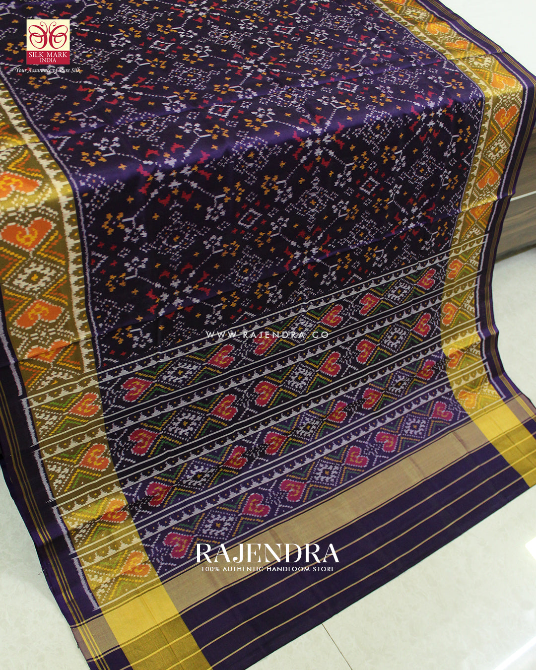 Traditional Navratna Design Dark Purple Single Ikat Rajkot Patola Saree