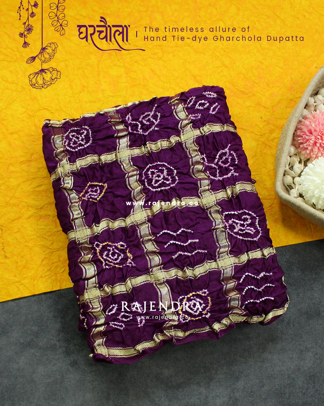 Traditional Hand Tie-dye Pure Gaji Silk Gharchola Bandhani Dupatta