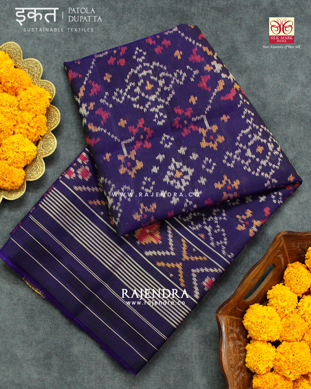 Traditional Navratna Design Purple Single Ikat Rajkot Patola Dupatta