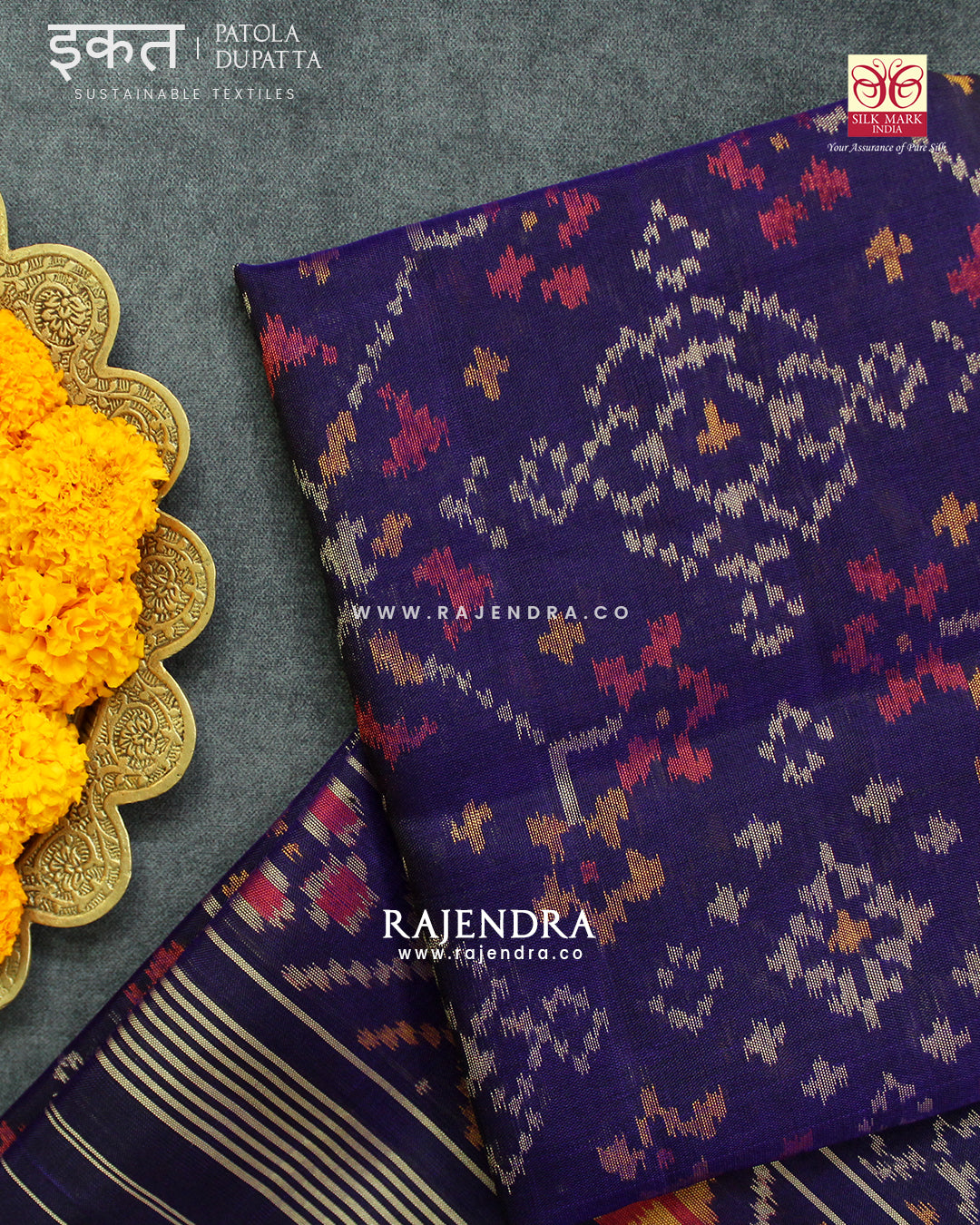 Traditional Navratna Design Purple Single Ikat Rajkot Patola Dupatta