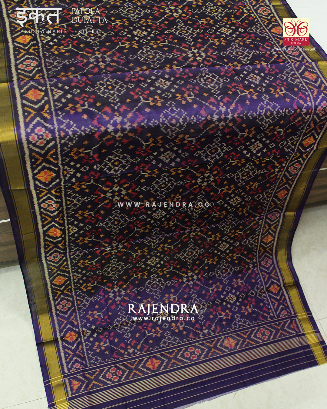 Traditional Navratna Design Purple Single Ikat Rajkot Patola Dupatta