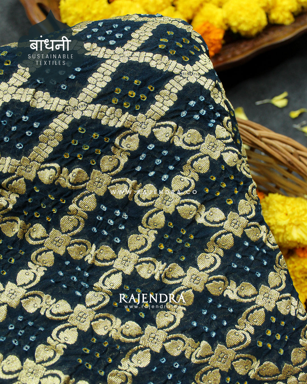 Traditional Khadi Georgette Dark Rama Blue Banarasi Bandhani Saree