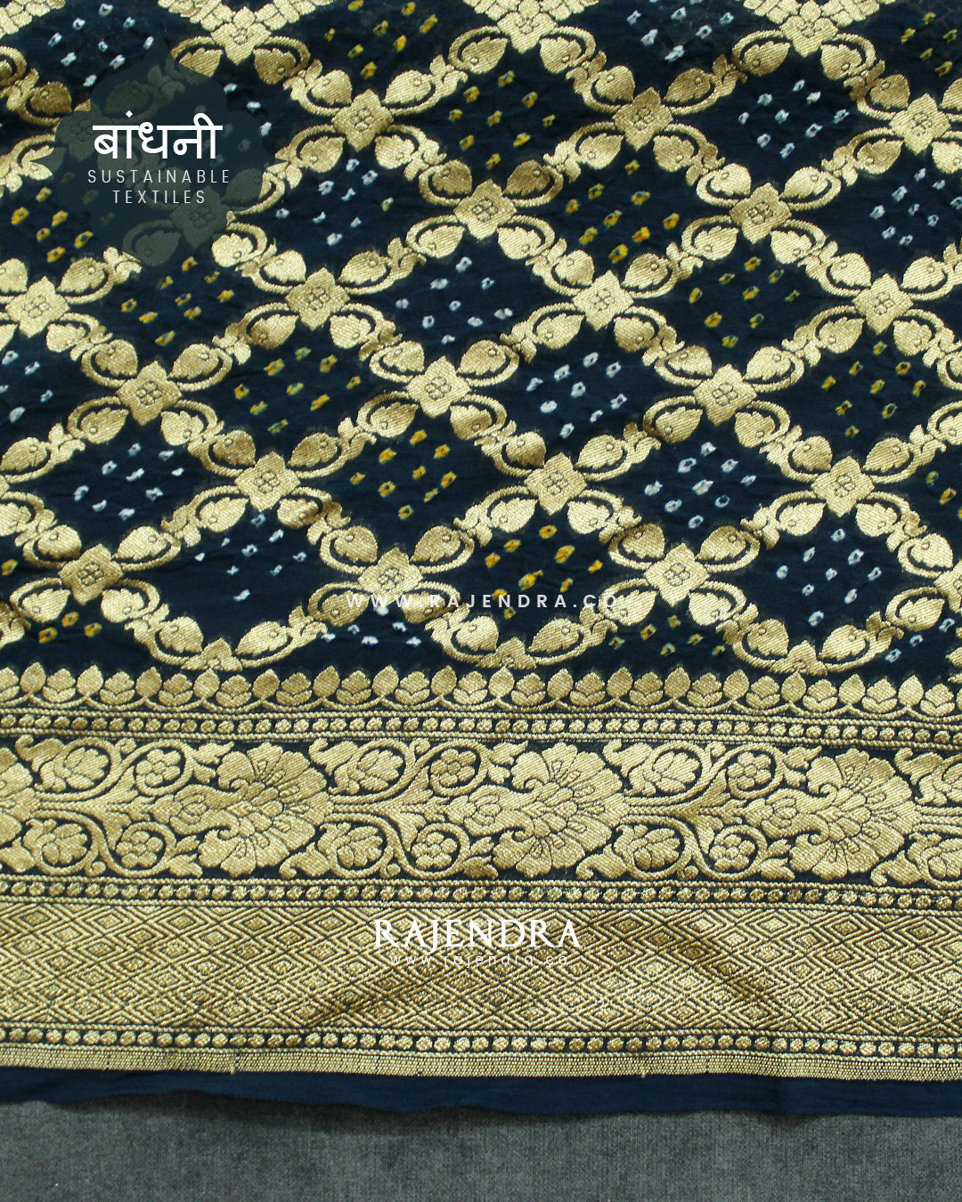 Traditional Khadi Georgette Dark Rama Blue Banarasi Bandhani Saree