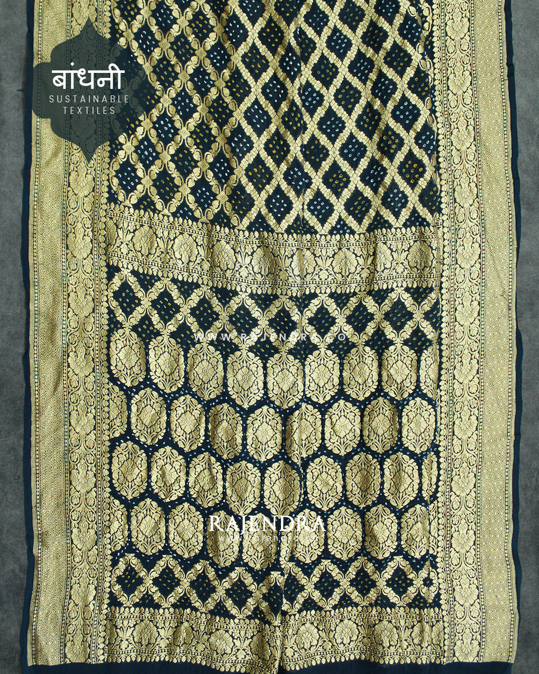 Traditional Khadi Georgette Dark Rama Blue Banarasi Bandhani Saree