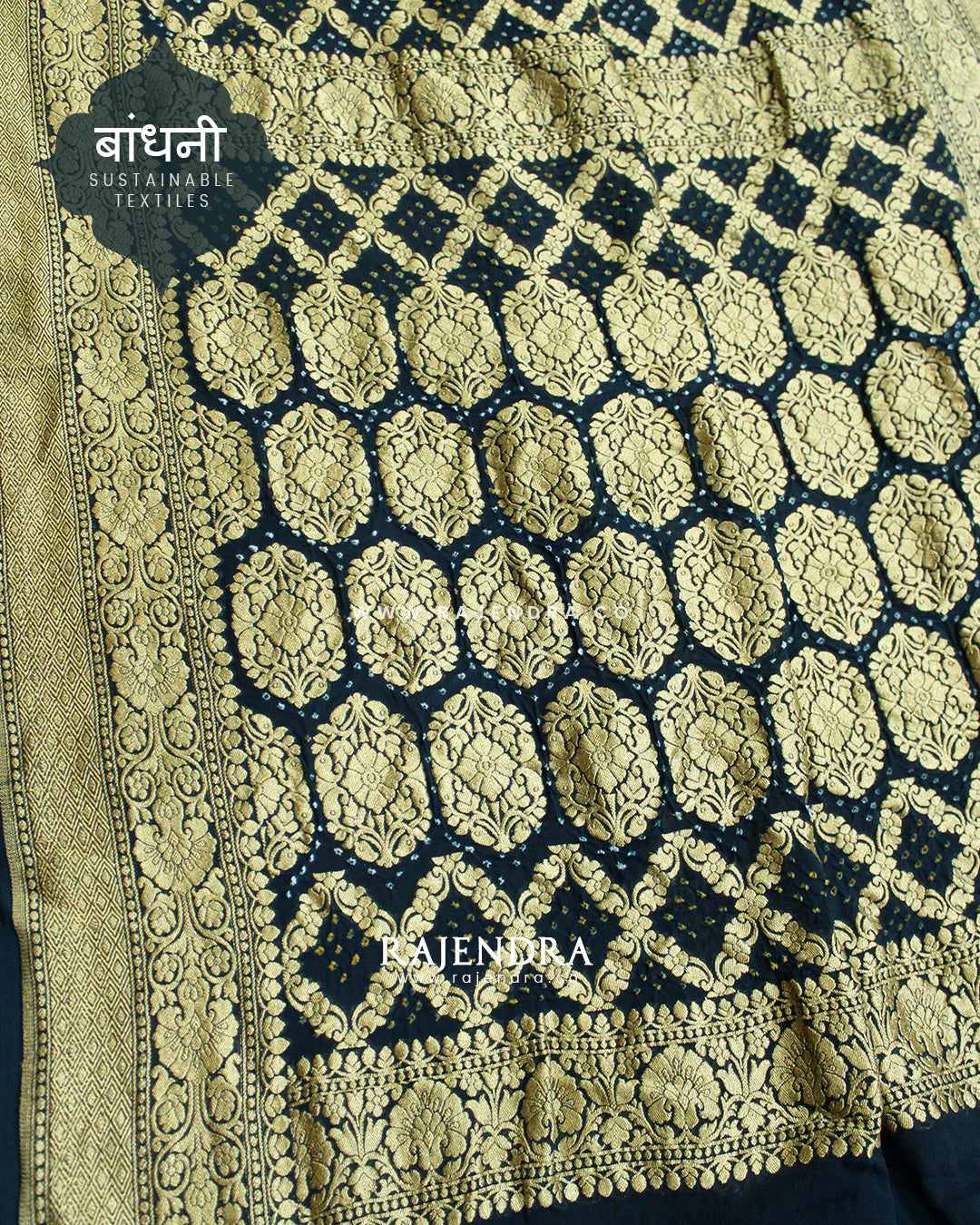Traditional Khadi Georgette Dark Rama Blue Banarasi Bandhani Saree