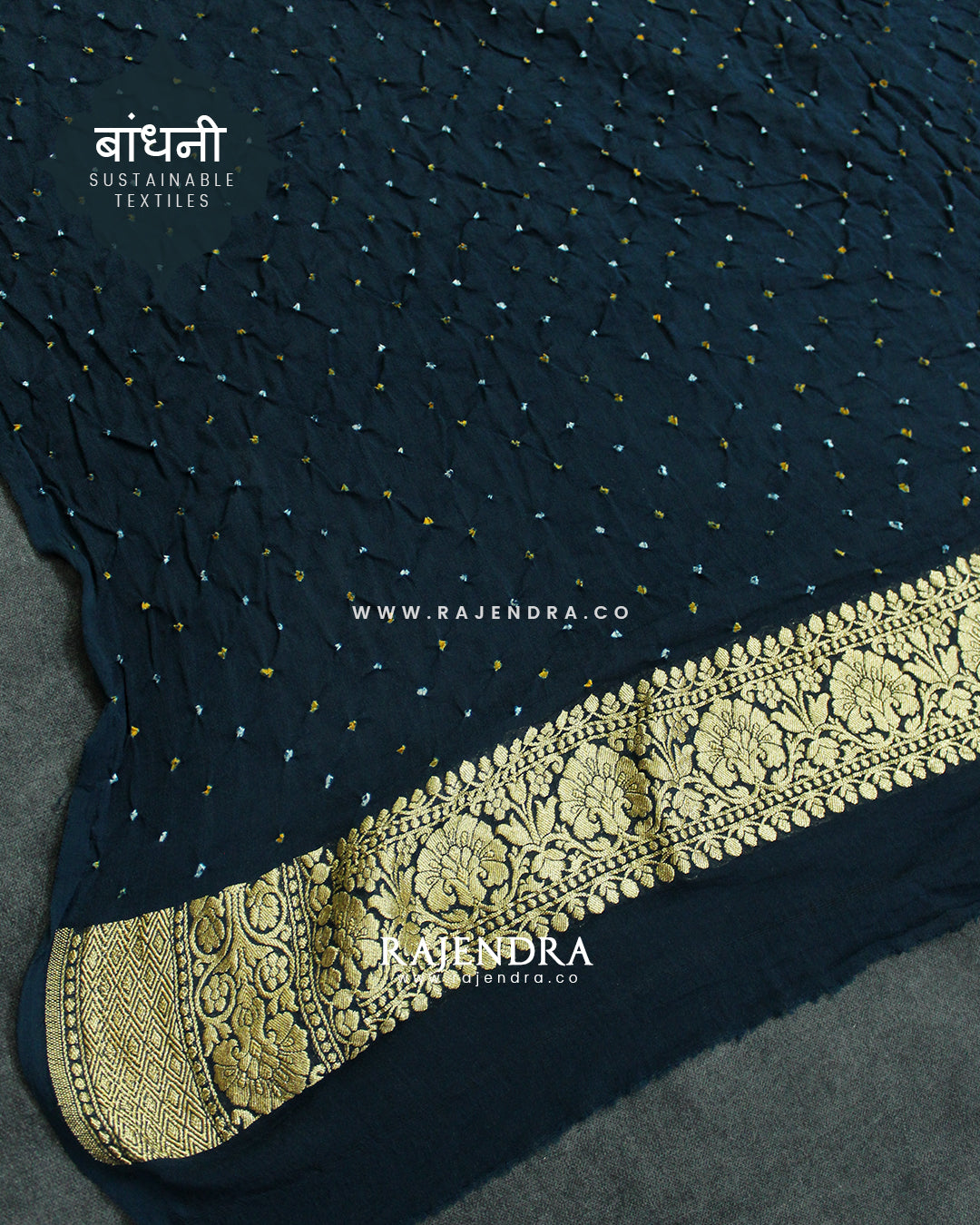 Traditional Khadi Georgette Dark Rama Blue Banarasi Bandhani Saree