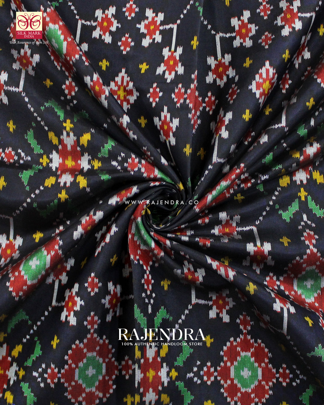 Traditional Navratna Design Red and Blue Single Ikat Rajkot Patola Saree