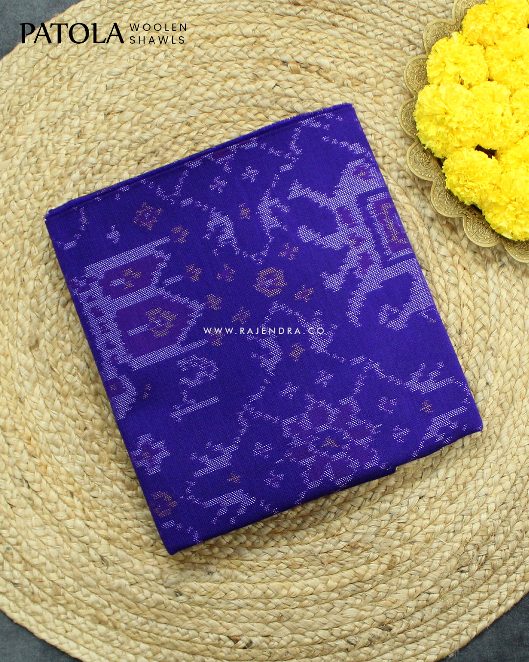 Handwoven Elephant Motif Blue Woolen Patola Shawls