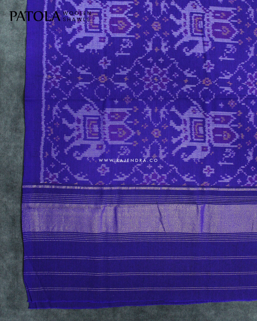 Handwoven Elephant Motif Blue Woolen Patola Shawls