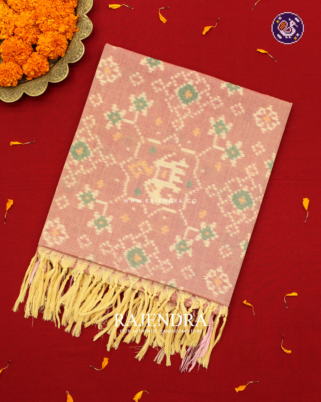 Exclusive Handwoven Elephant Motif Cotton Patola Stole