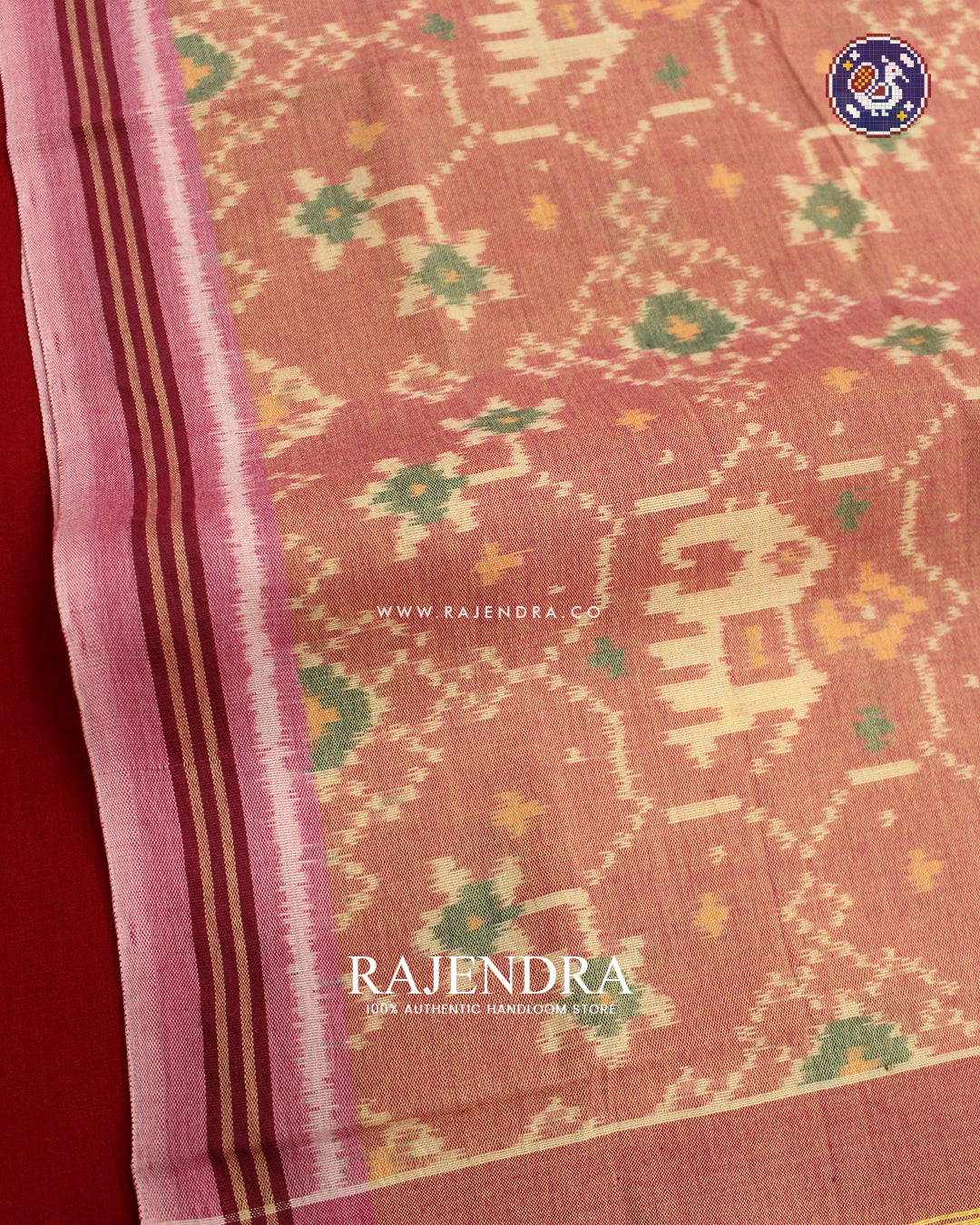 Exclusive Handwoven Elephant Motif Cotton Patola Stole