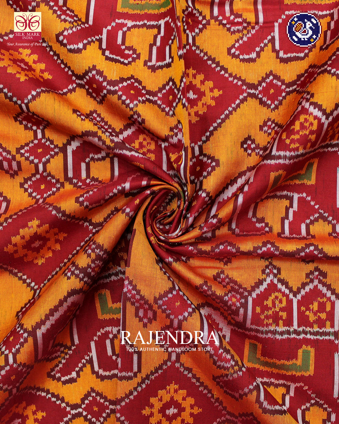 Exclusive Elephant Motif Orange Semi Double Weave Rajkot Patola Saree