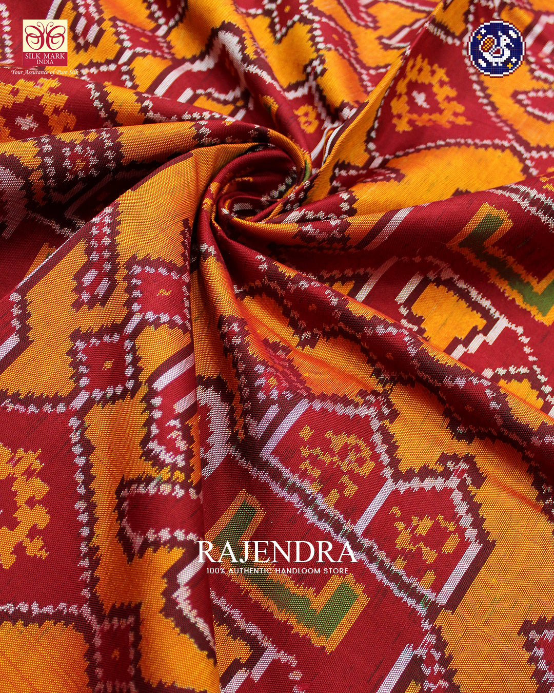 Exclusive Elephant Motif Orange Semi Double Weave Rajkot Patola Saree