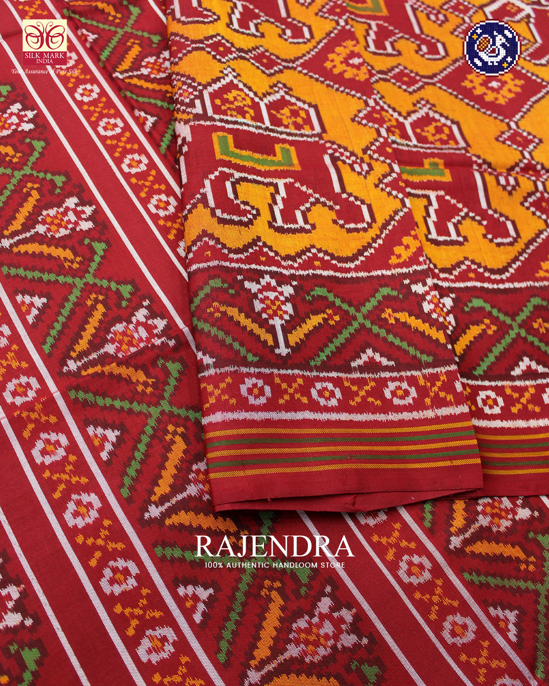 Exclusive Elephant Motif Orange Semi Double Weave Rajkot Patola Saree