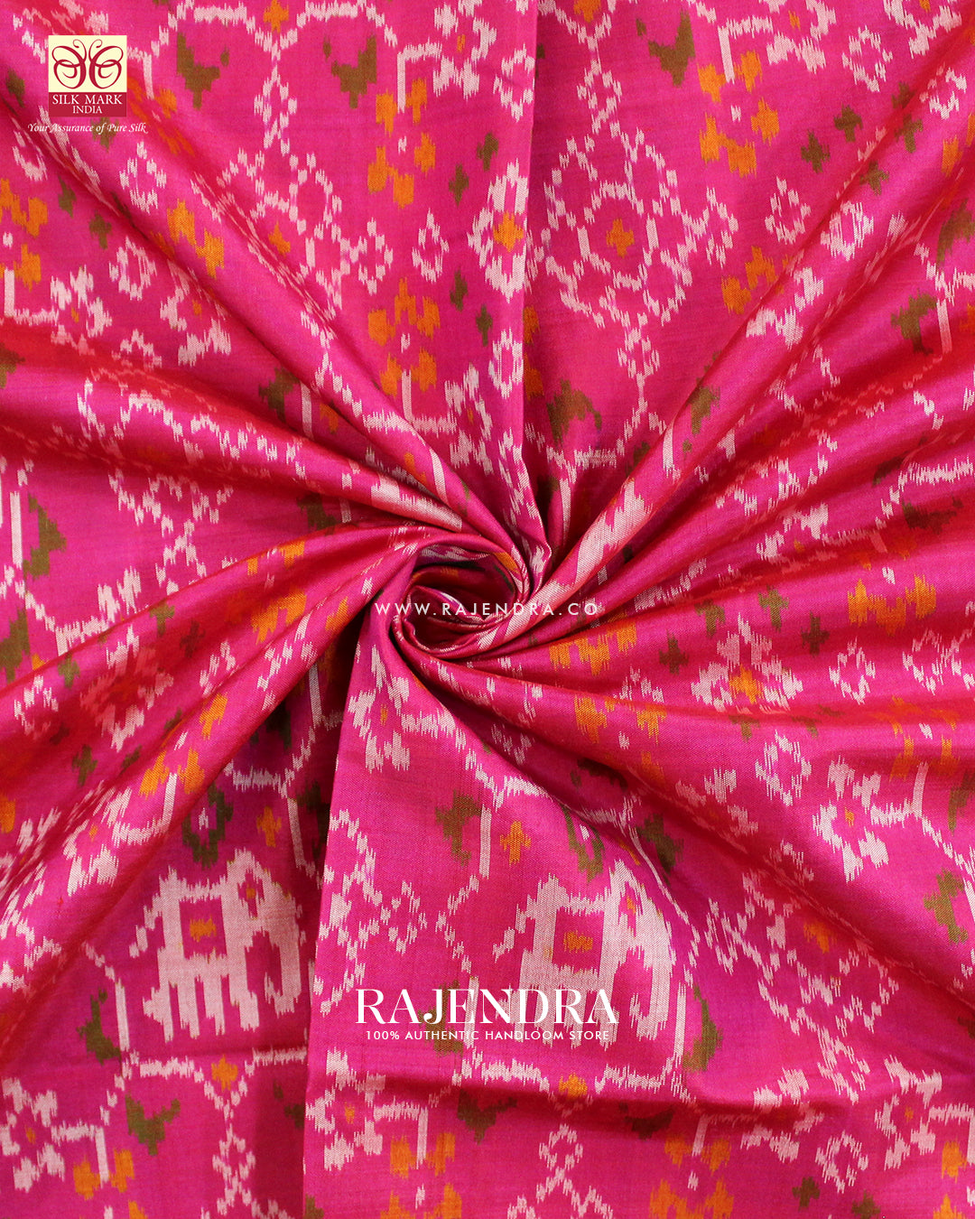 Traditional Elephant Motif Peach Pink Single Ikat Rajkot Patola Saree