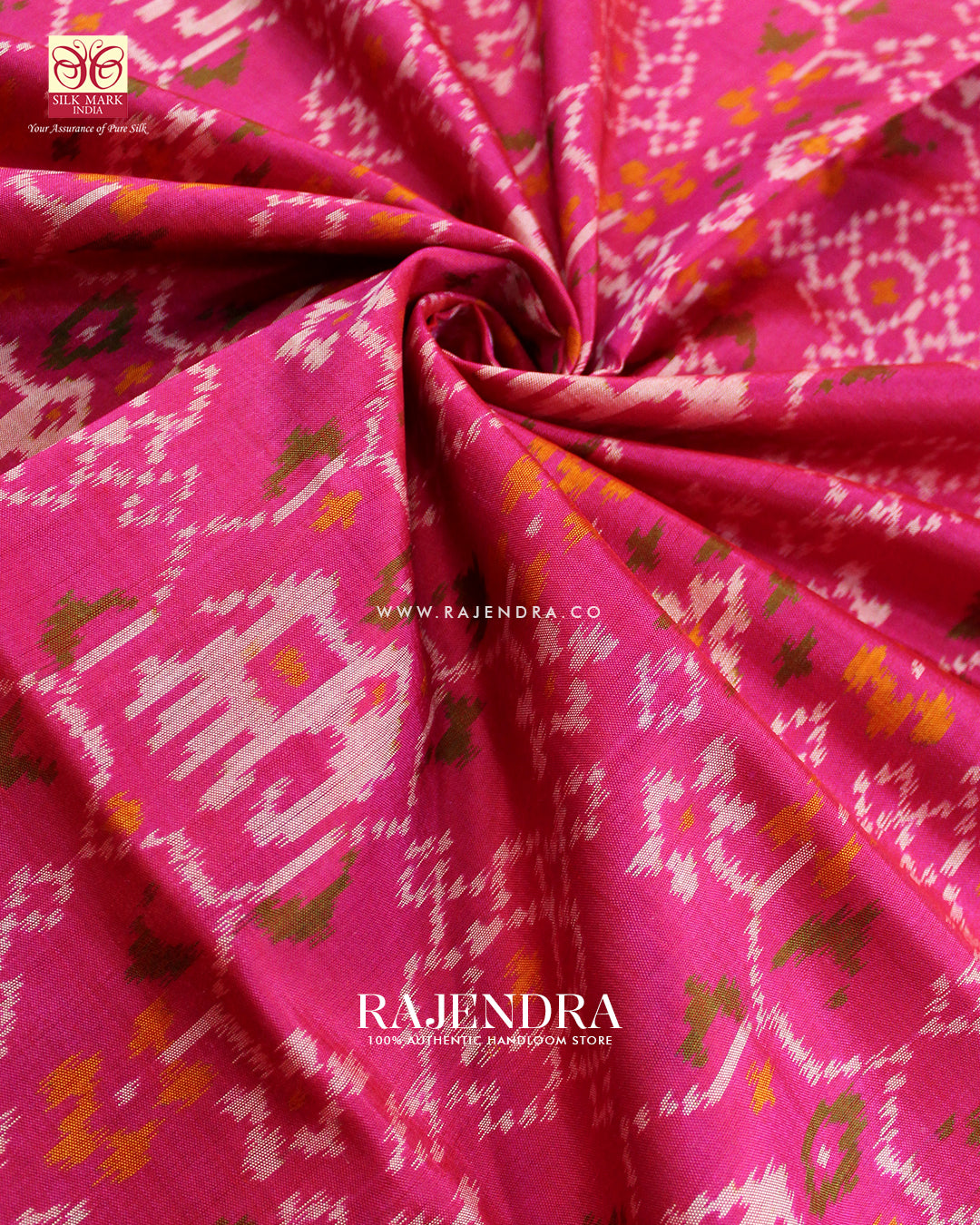 Traditional Elephant Motif Peach Pink Single Ikat Rajkot Patola Saree