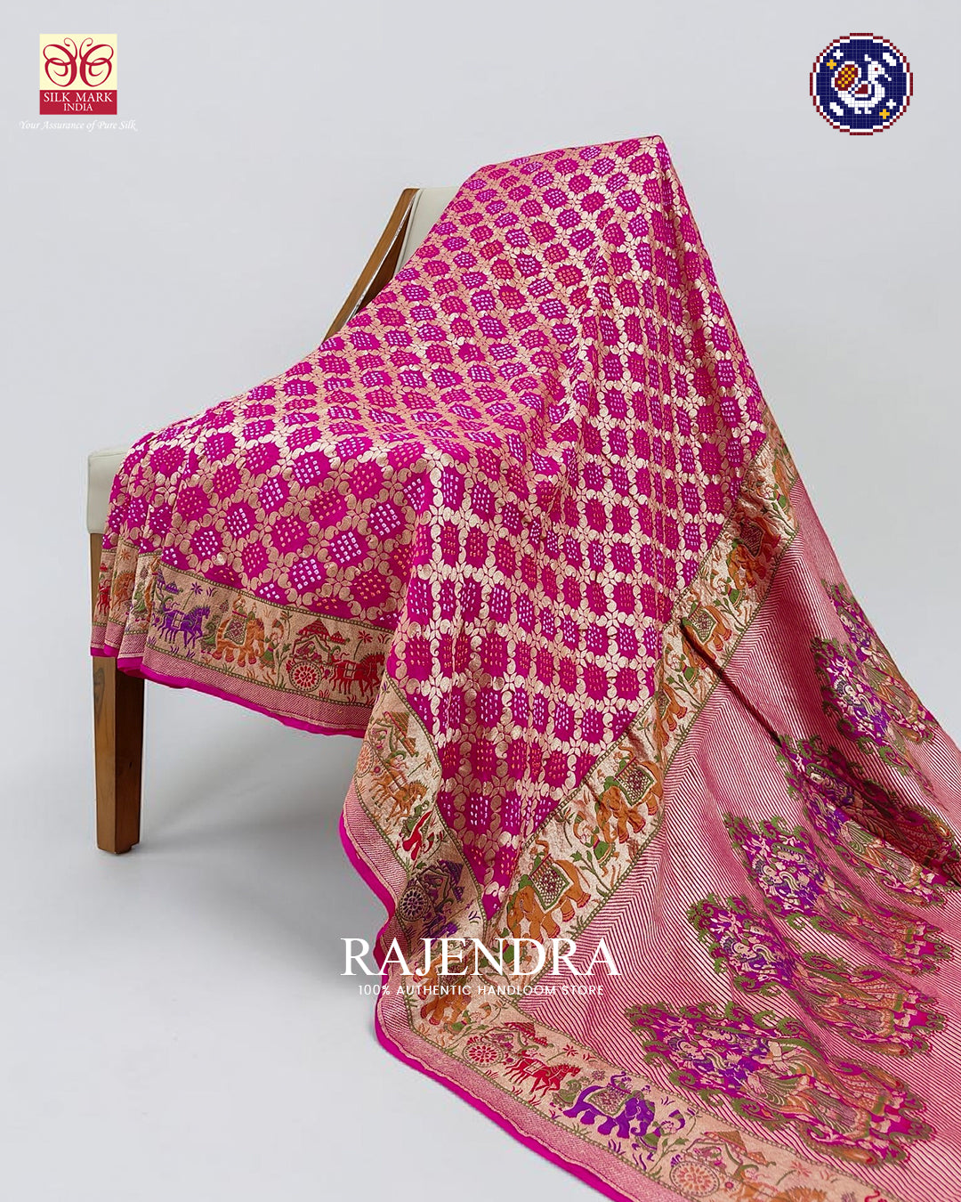 Exclusive Raja Rani Palav Pure Georgette Banarasi Bandhani Saree