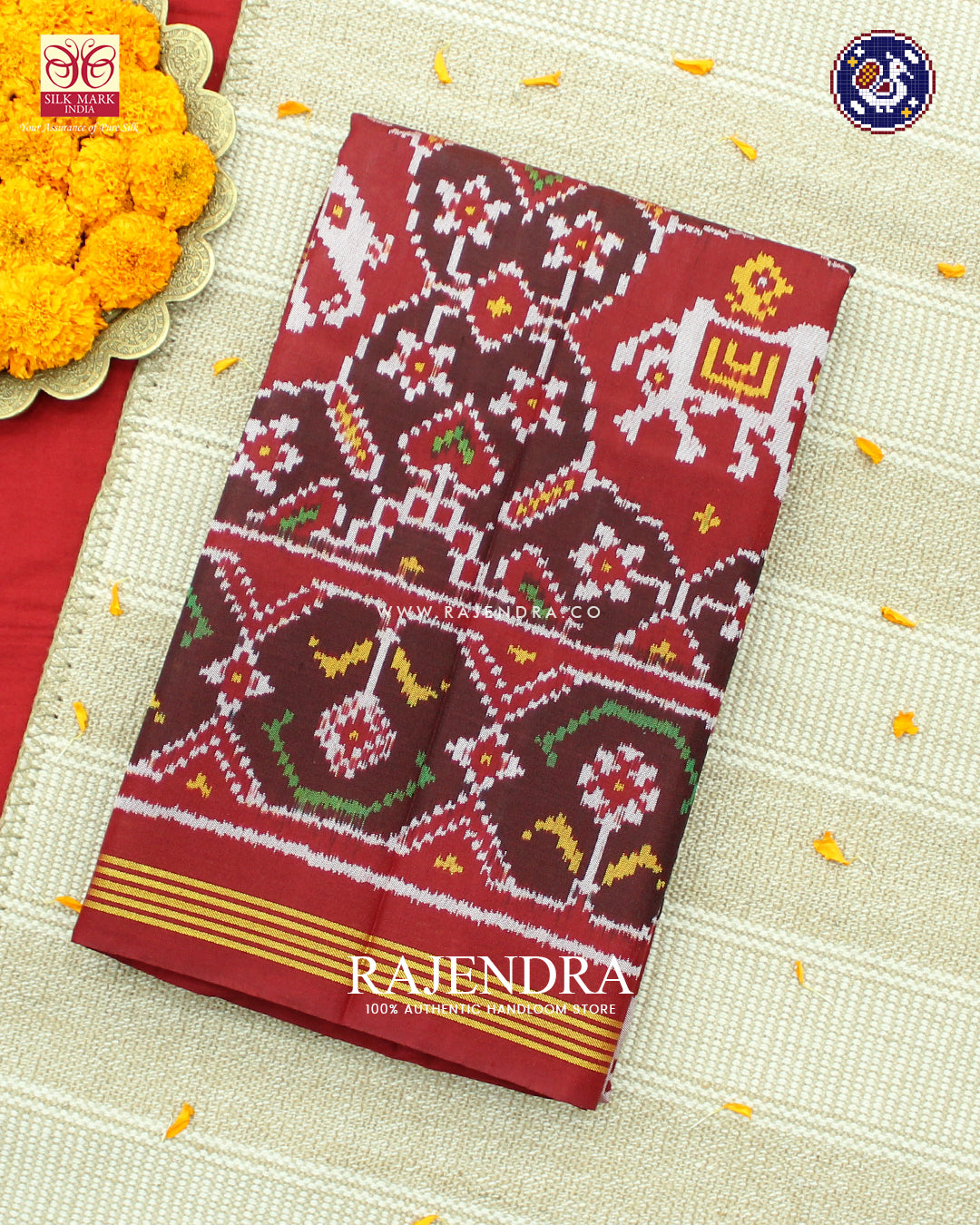 Traditional Elephant Motif Red Ikat Rajkot Patola Saree