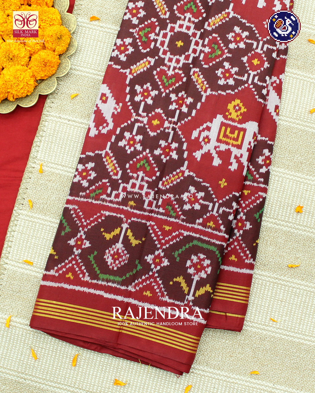 Traditional Elephant Motif Red Ikat Rajkot Patola Saree