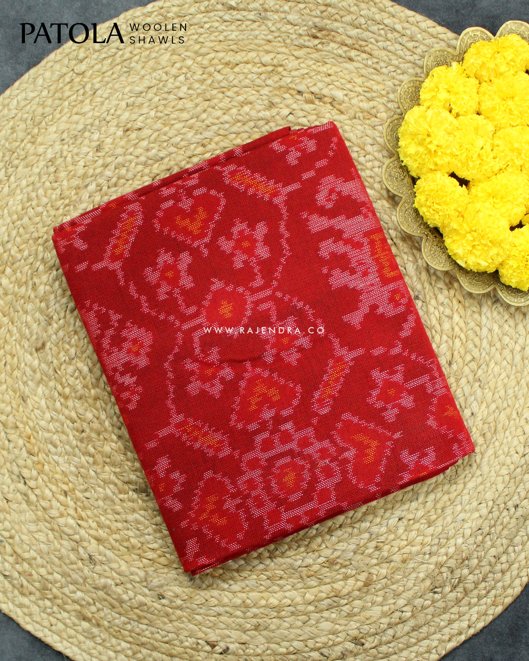 Handwoven Elephant Motif Red Woolen Patola Shawls