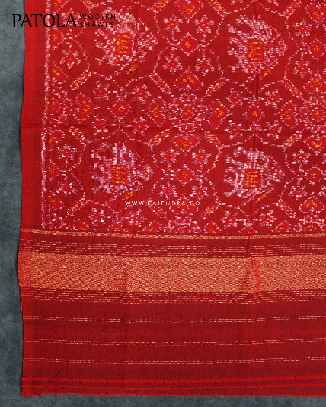 Handwoven Elephant Motif Red Woolen Patola Shawls