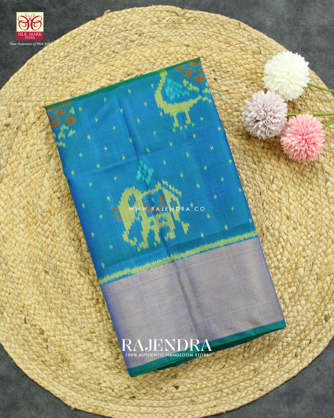 Exclusive Hathi Popat Design Light Blue Single Ikat Rajkot Patola Saree