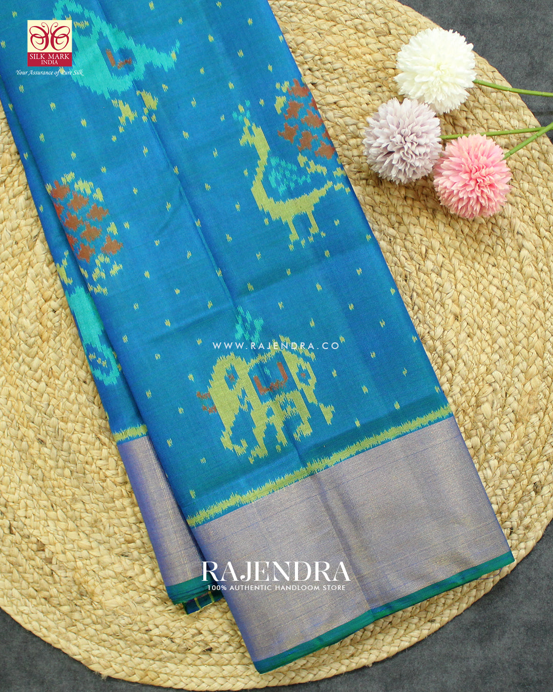Exclusive Hathi Popat Design Light Blue Single Ikat Rajkot Patola Saree