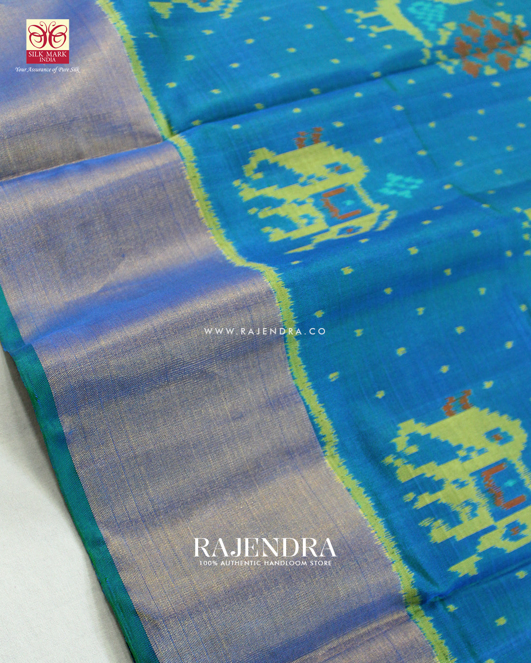 Exclusive Hathi Popat Design Light Blue Single Ikat Rajkot Patola Saree